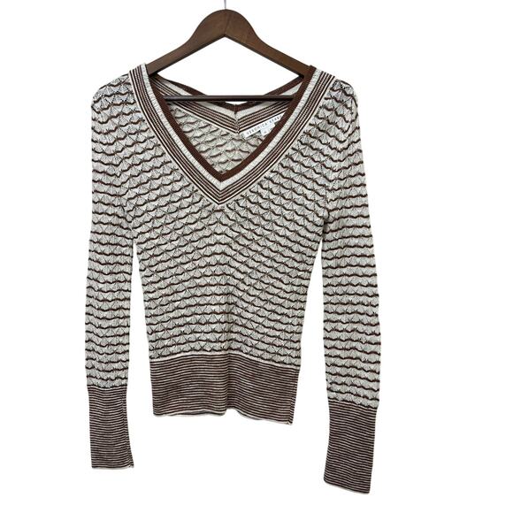 Veronica Beard V-Neck Zinya Sweater Small Striped Crochet Knit V Neck Pullover - Picture 3 of 9